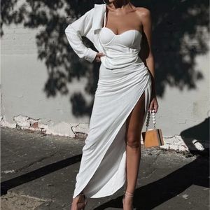 JLUX Label White Linen Evita Draped Dress size SM